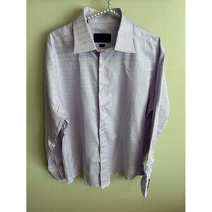David Donahue Men's 16.5 34/35 Trim Fit Lilac Plaid Cotton Dress Shirt